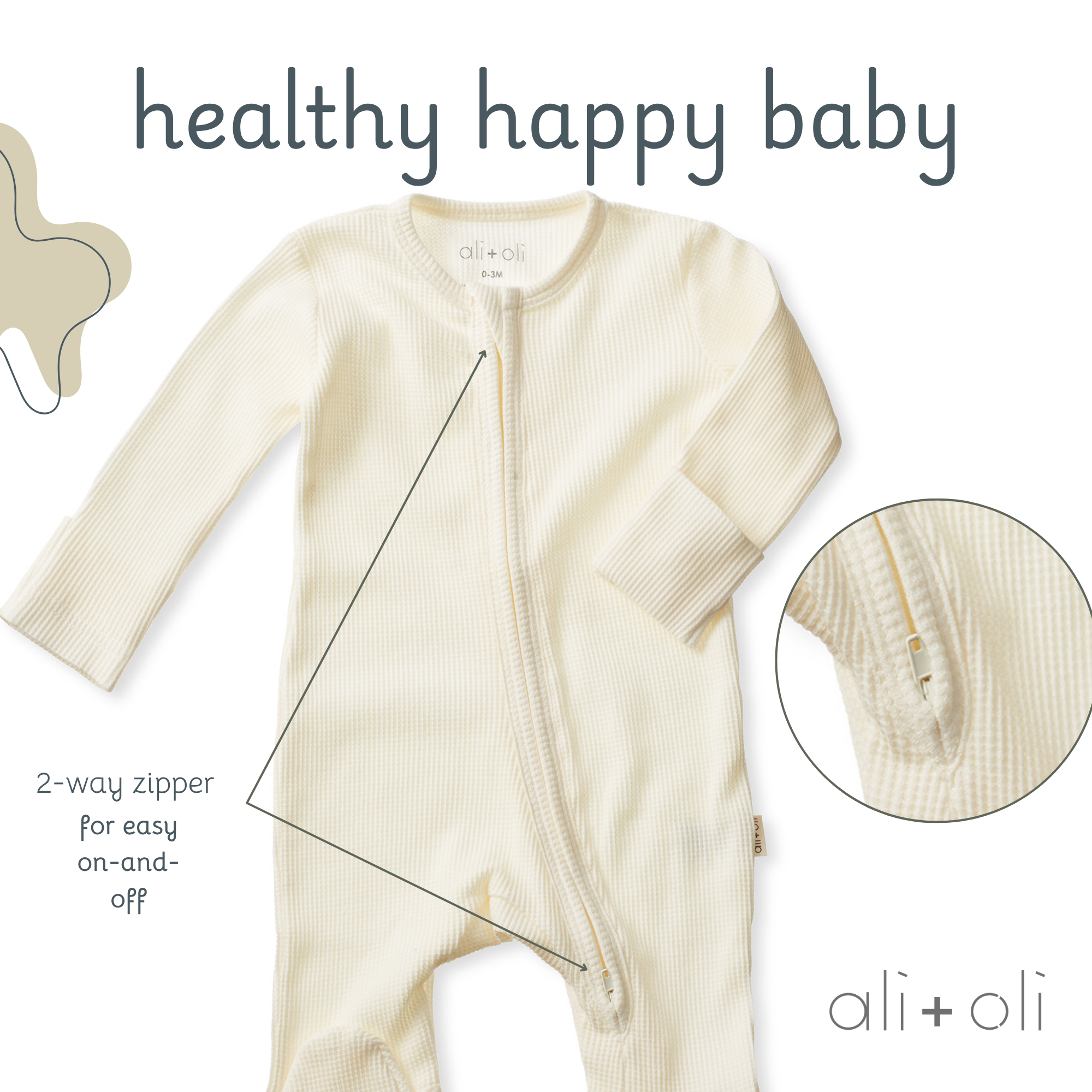 Ali+Oli - Wholesale Clothing Set - Baby - Baby Footie 2-Way Zipper – Organic Cotton Waffle Knit5