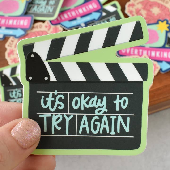 Try Again Film Clapper Sticker for wholesale by Kyn You Believe It