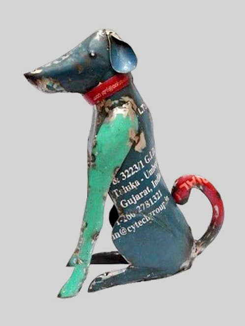 Dog Blue Sitting Recycled Metal Animals for wholesale by Everyday Artifact