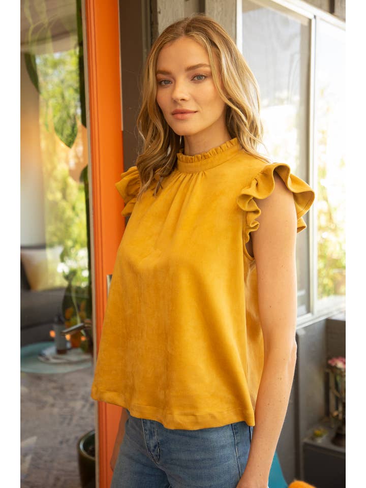VOY - Wholesale Blouse - Women's - 32112 Suede Ruffle Sleeve Top