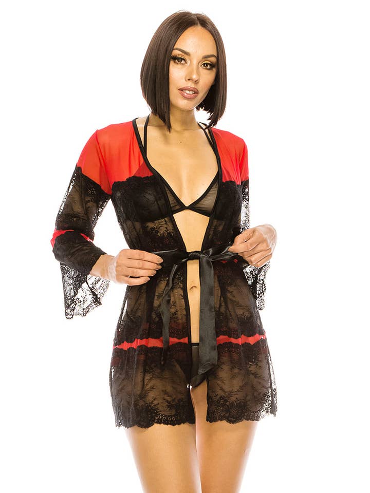 Plus Size 4pc Mesh Robe-YM-20161-Q for wholesale by Best Underwear Line