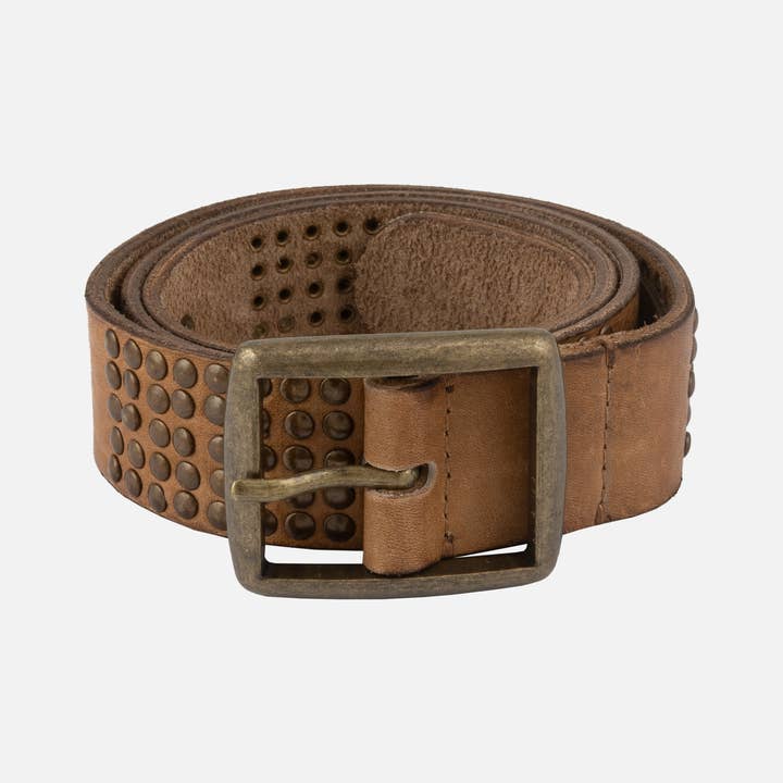 Amsterdam Heritage Leather Belts, Bags, Jackets & Apparel - Wholesale Belt - Women's - Conrad | Rectangle Buckle Leather Studded Belt