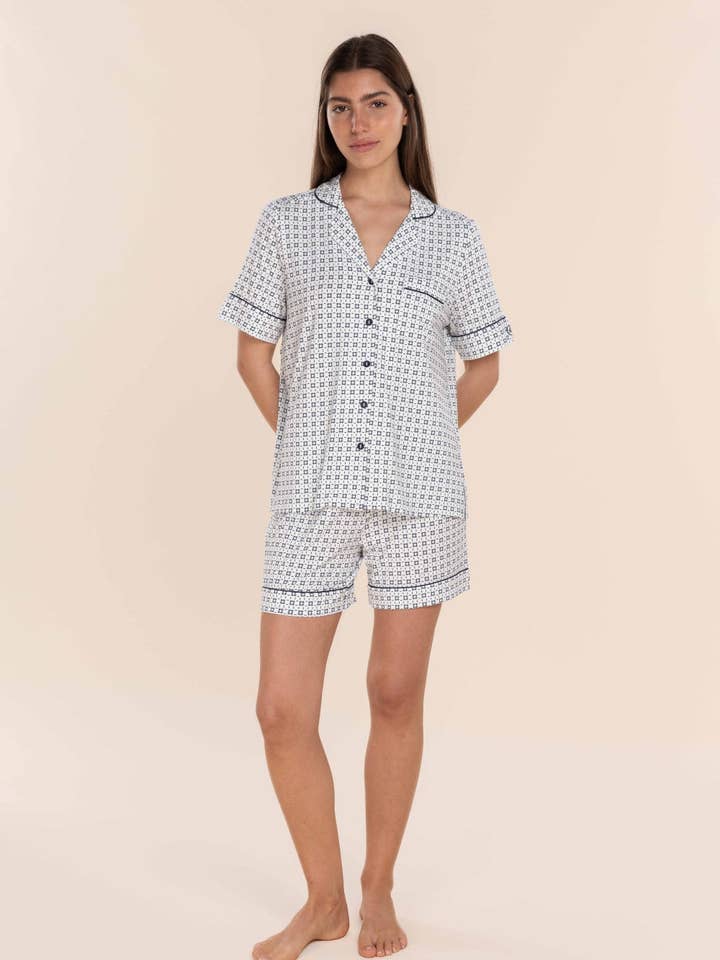 Bamboo Pyjama Short Set - Penelope Geo Navy for wholesale by Gingerlilly