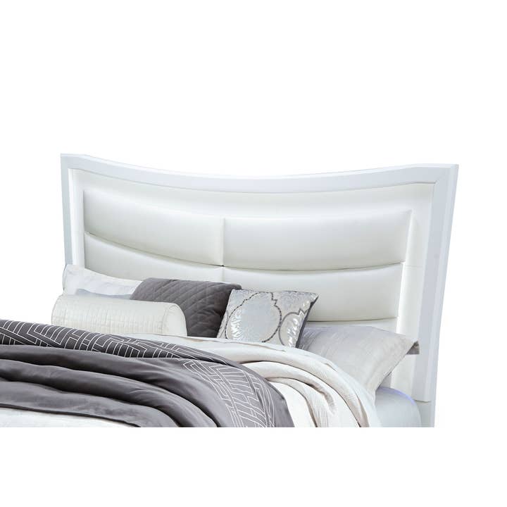 HomeRoots - Wholesale Bed - White And Silver and White Faux Crystal Bling Wood And Upholstery Lighted Queen Bed Frame5