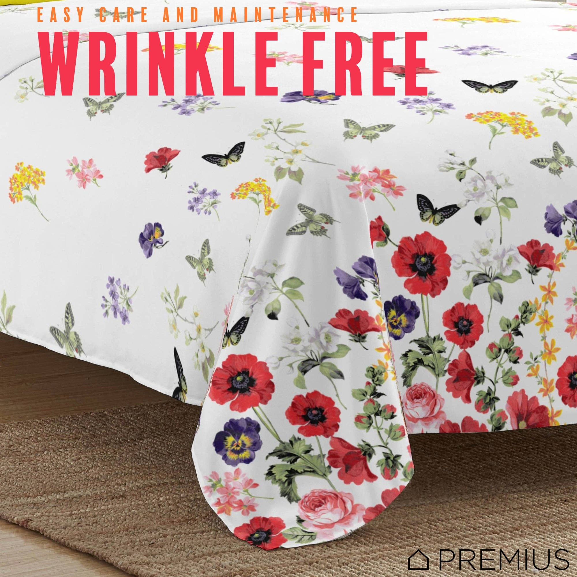 ShopBobbys - Wholesale Sheet Set - PREMIUS Butterfly Soft Wrinkle-Free Microfiber Sheet Set, White-Multi2