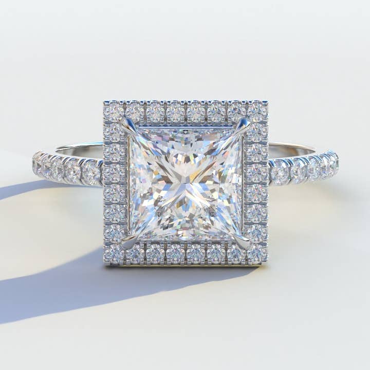 2 Carat E VVS Prinsessesleben Halo & Pave Lab Diamantring - Diamond Prime for engroshandel hos Mohana Jewels - Luxury