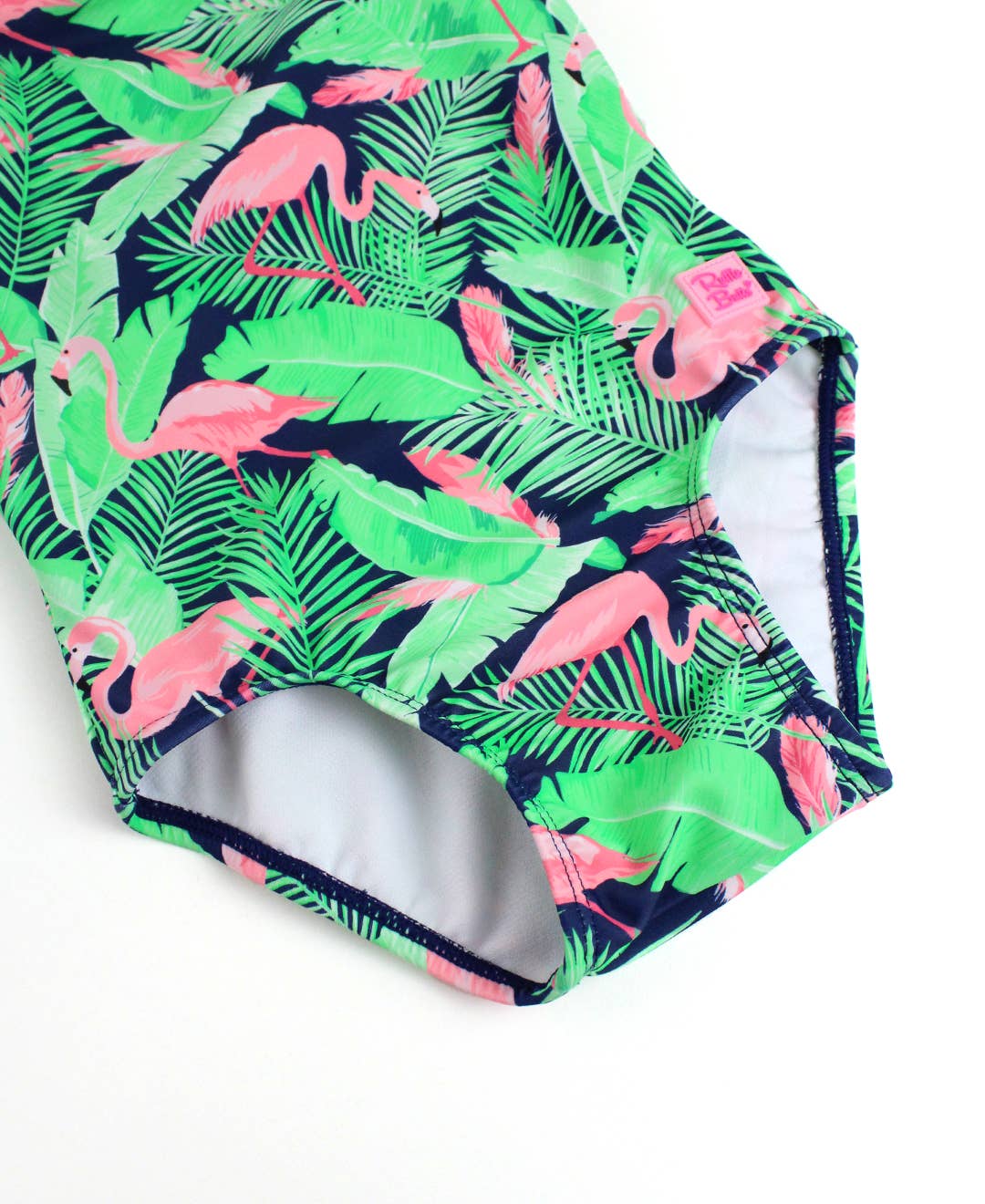 Multicolor Bañador de una pieza con lazo y espalda en V para niñas, estampado de flamencos enloquecidos. de venta al por mayor en Faire6