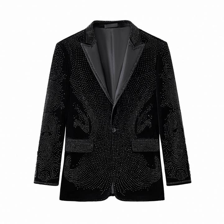 Regal Cascades Embellished Velvet Blazer-BLACK/BLACK for wholesale by BAROCCO