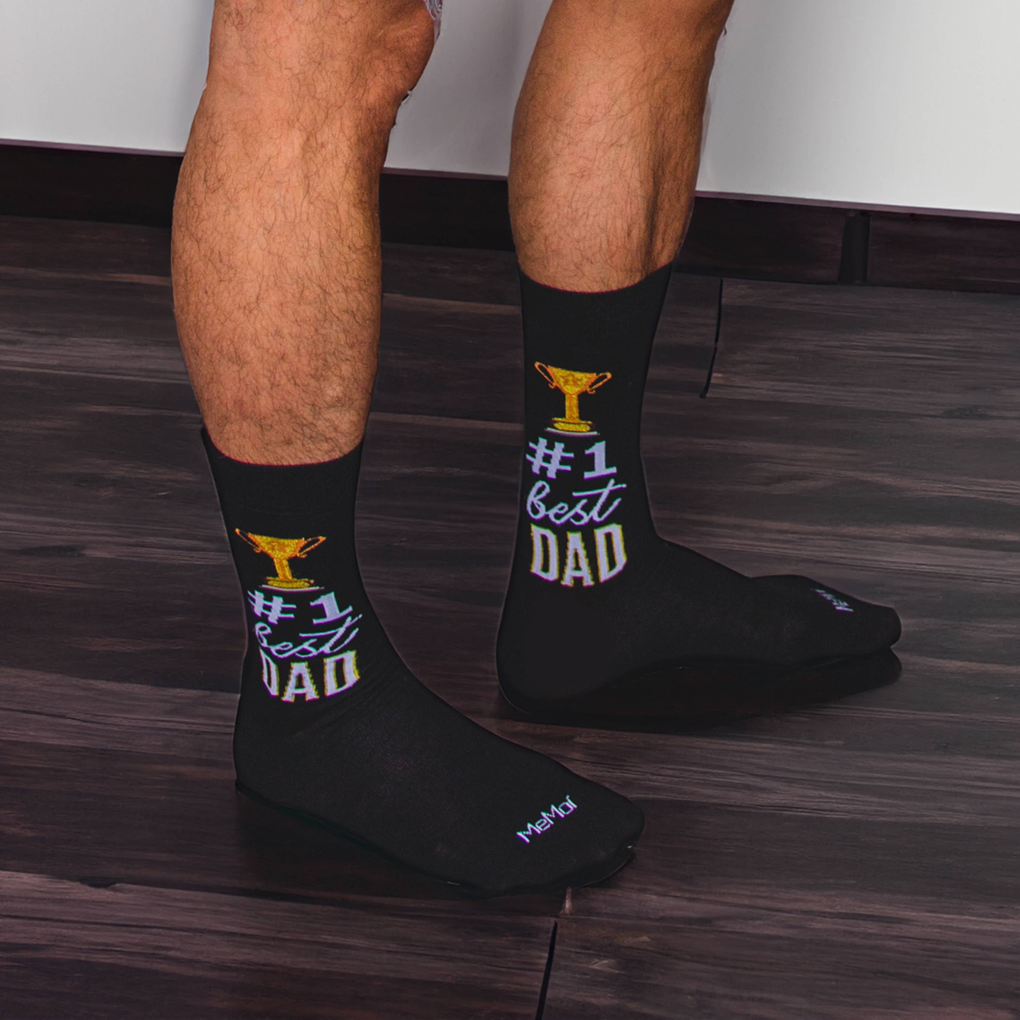 Black MeMoi #1 Dad Mens Bamboo Crew Sock for wholesale on Faire5