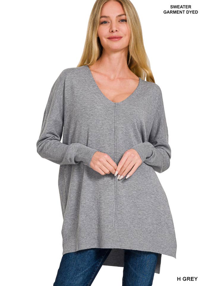 42POPS - Wholesale Knit Sweater - Women's - ,, SI-26529 Garment Dyed Hi Low Hem Front Seam Sweater3