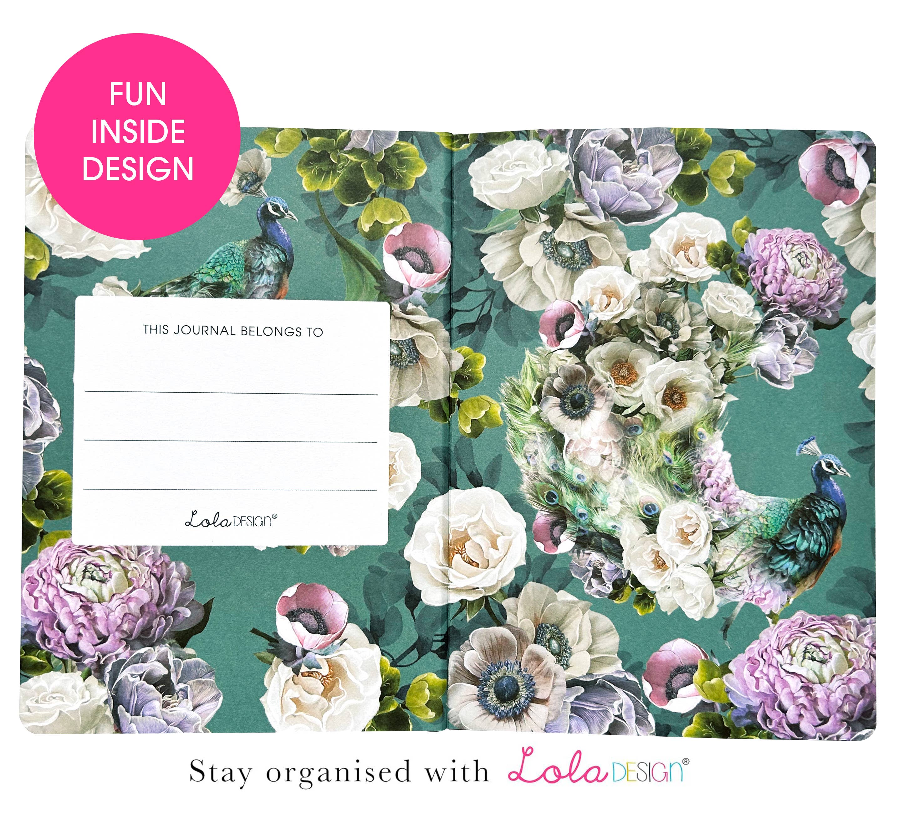 Lola Design Ltd – wholesale Journal/diary – Peacock Pattern Hardback Journal with Elastic Closure1