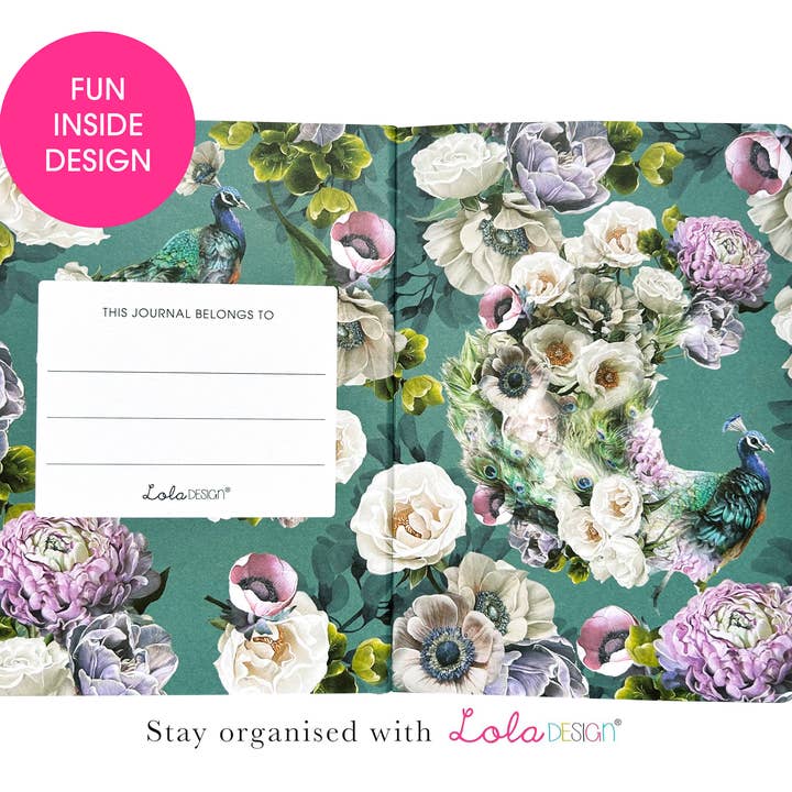 Lola Design Ltd – wholesale Journal/diary – Peacock Pattern Hardback Journal with Elastic Closure1