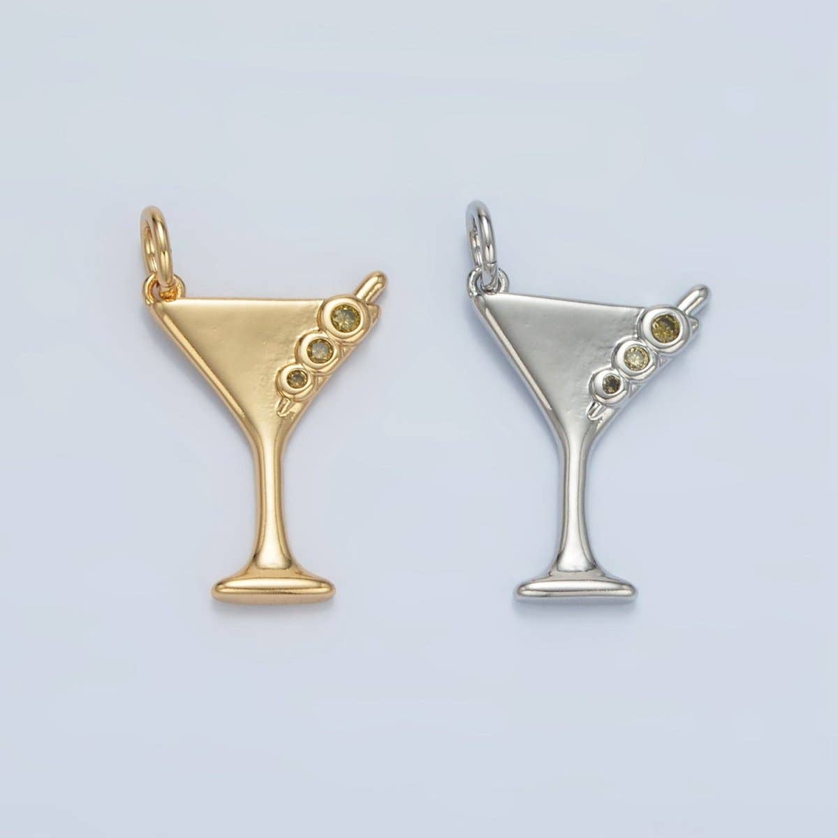 Aim Eternal – wholesale Individual charm/pendant – 24K Gold Filled Martini Olive Alcohol Drink CZ Mini Charm in Gold & Silver | E3114