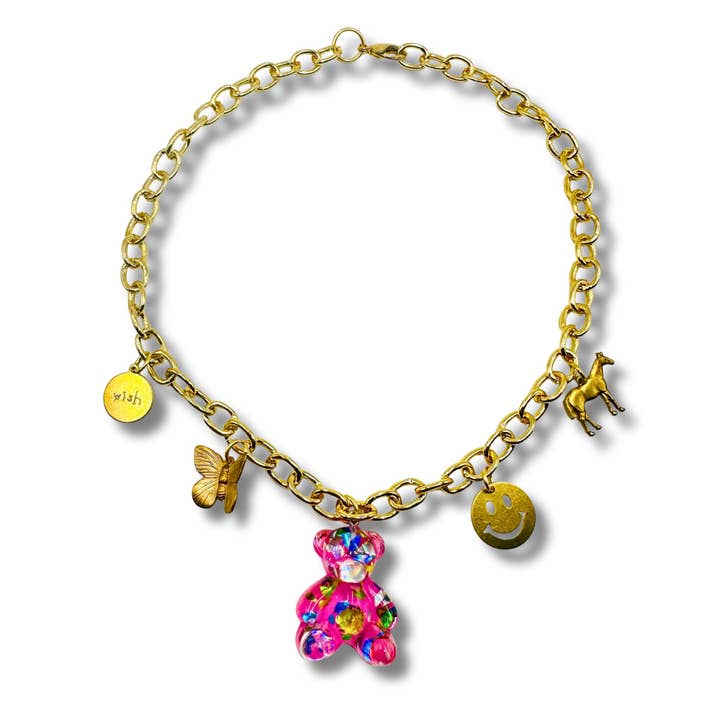 Kids Gold Charm Necklace with Bear, Butterfly, Unicorn for wholesale by Sadie’s Moon