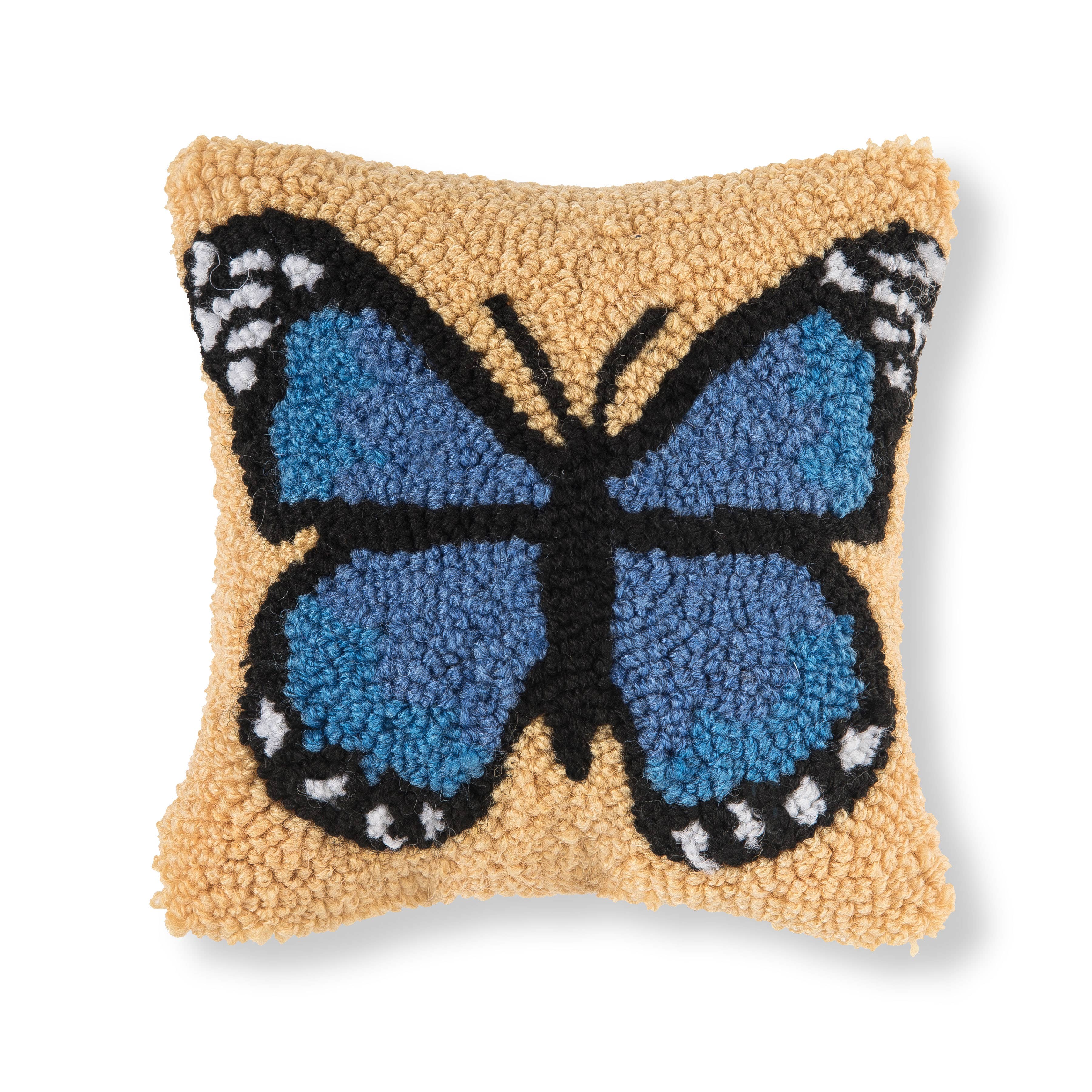 C&F Home - Wholesale Throw/Decorative Pillow - 8" x 8" Blue Butterfly Hooked Pillow