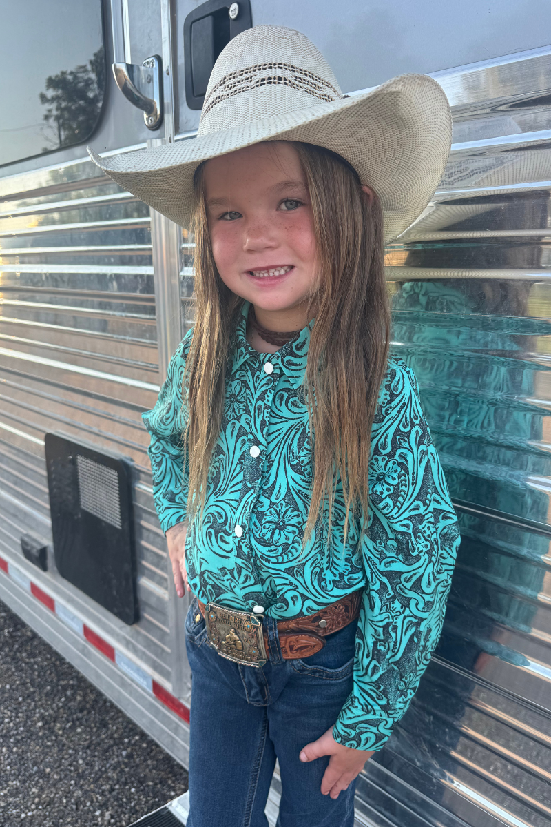 Sterling Kreek - Wholesale Button Down Shirt - Kids - Tooled In Turquoise Button Up Kids3