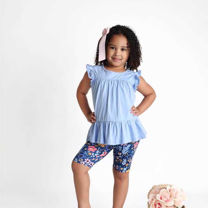 Mädchen Periwinkle Stufentop & BTS Blumen-Radlerhose für den Großhandel von Millie Loves Lily