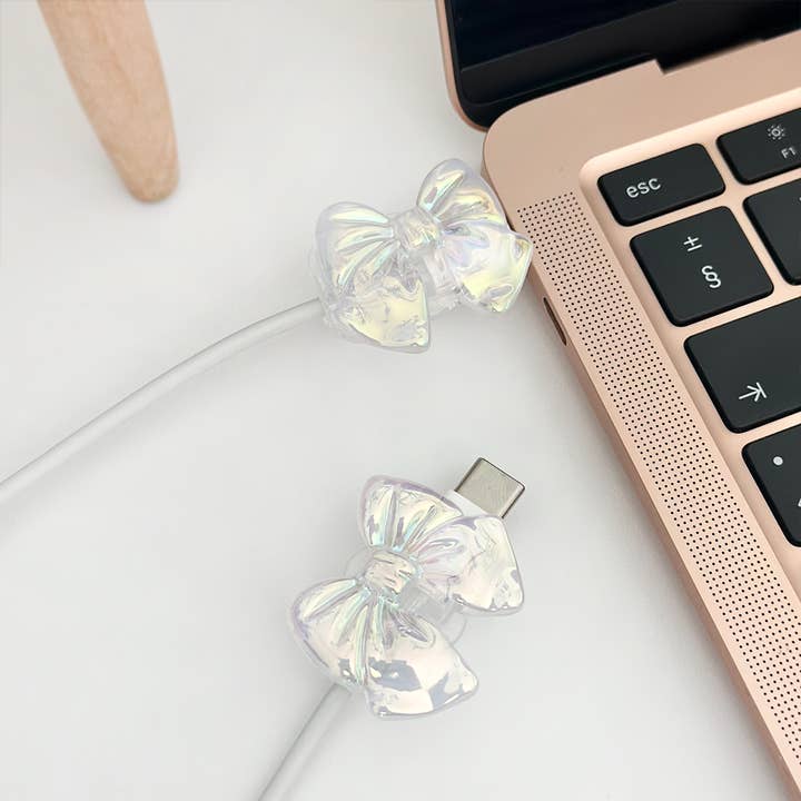 Cable Cover Charm Pack - Lilac Holo Bow for wholesale by Coconut Lane