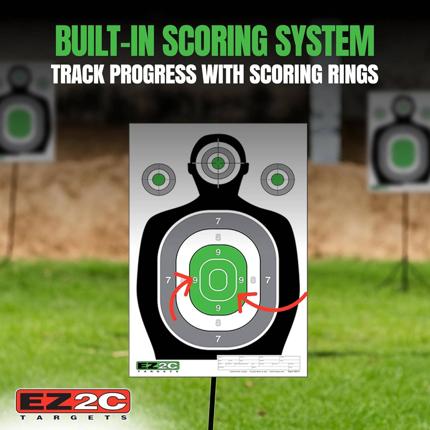 EZ2C Targets - Vente Accessoires de sport - Cible de tir silhouette verte EZ2C 12"x18", cibles en papier de qualité supérieure pour stand de tir, cadeaux pour armes à feu fabriqués aux États-Unis.10