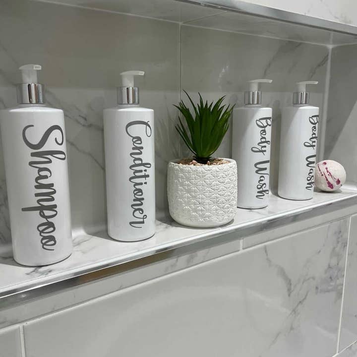 Set de pegatinas para champú, acondicionador, gel de baño y burbujas (botellas no incluidas) para venta al por mayor de WinsterCreations™