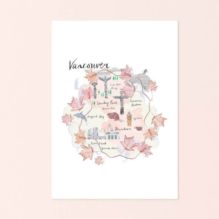 Carte de la ville de Vancouver - Impression murale pour la vente par Josie Shenoy Illustration