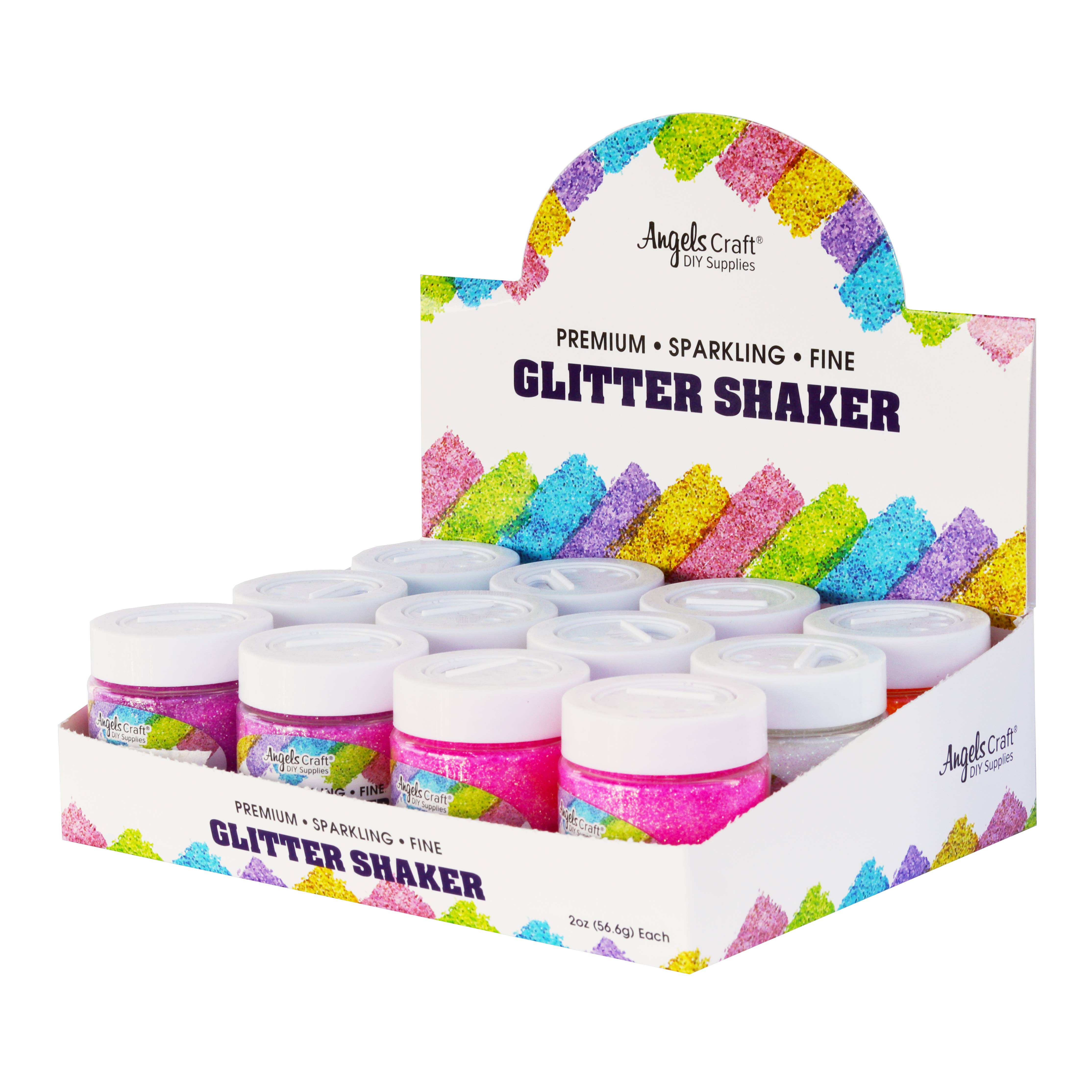 Angels Craft - Vendita all'ingrosso Glitter - Confezione da 12 barattoli di glitter shaker in 6 colori neon assortiti1