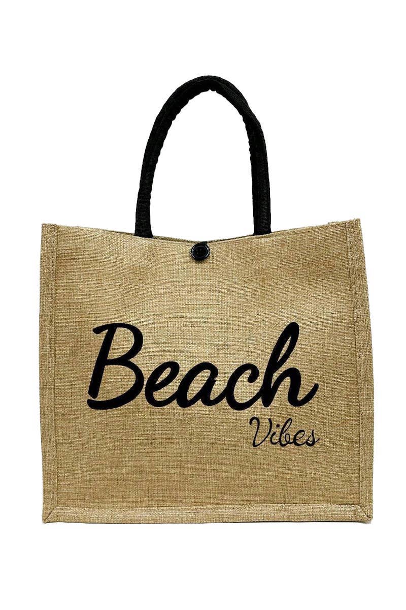 ASSORTED Beach Vibe Burlap Box Tote Beach Bag for wholesale on Faire3