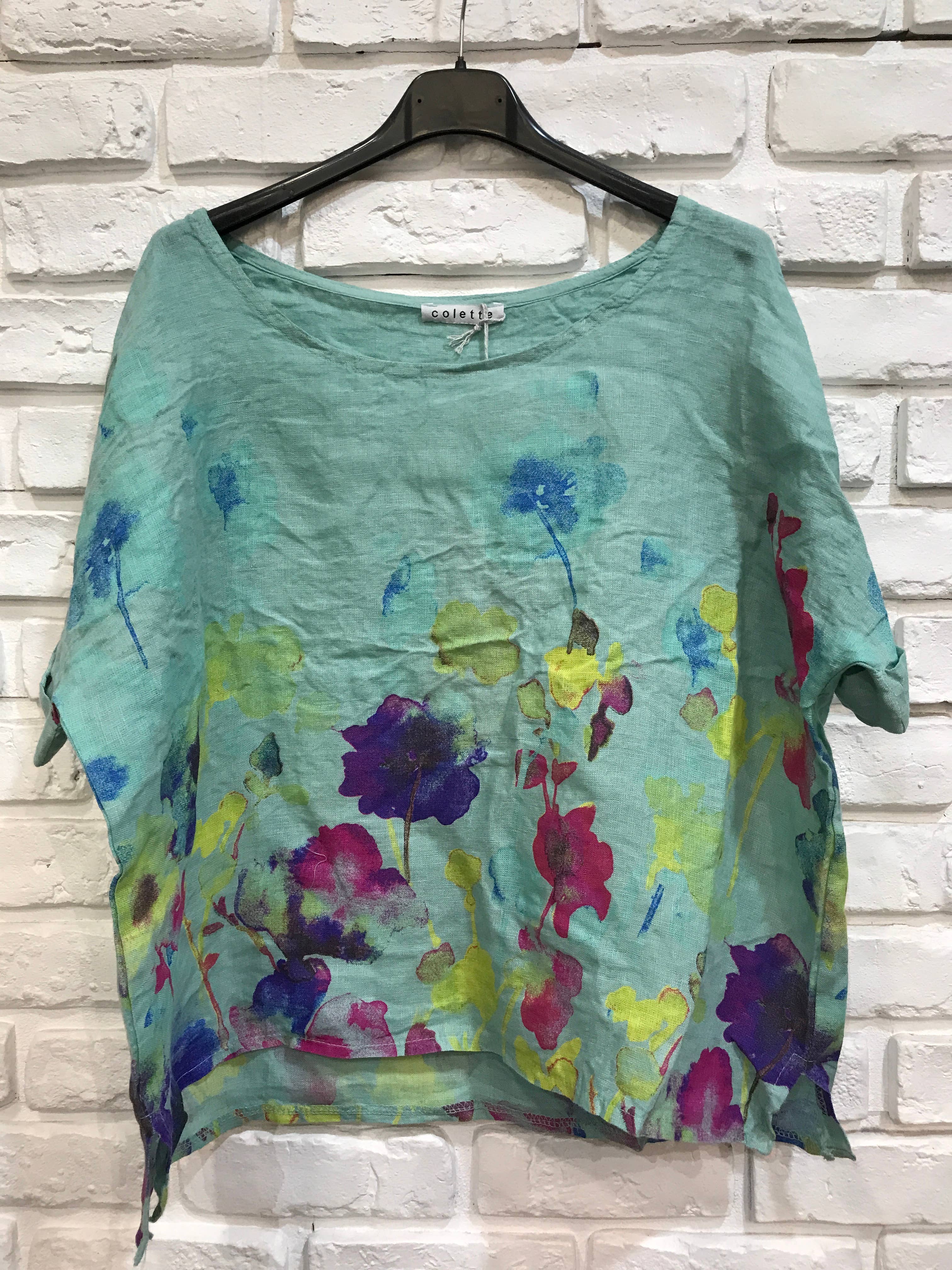 la maison des fibres naturelles – wholesale T-shirt – women's – Round neck printed linen T-shirt 23310 100% LINEN36