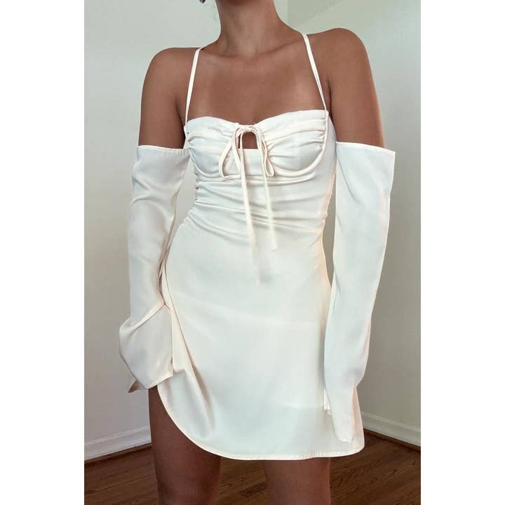 OFF SHOULDER BACK LACE UP MINI DRESS for wholesale by Salty