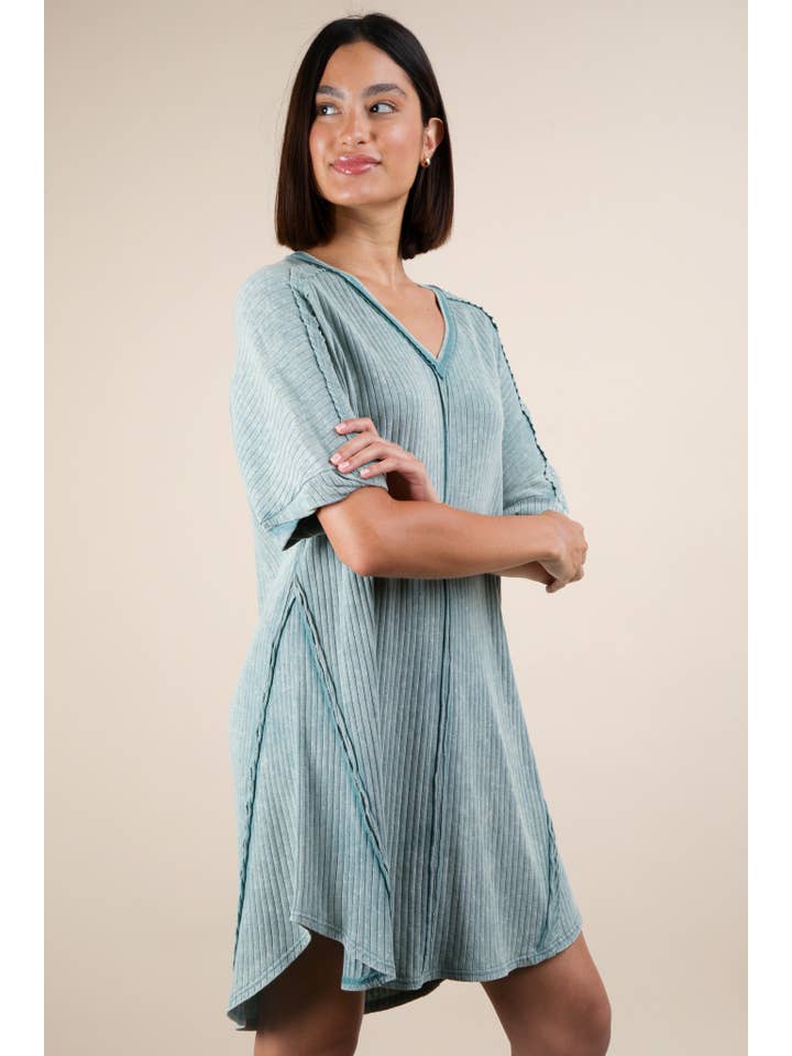 VERY J - Vente Robe – femme - Mini-robe droite en tricot côtelé délavé minéral ND3163614