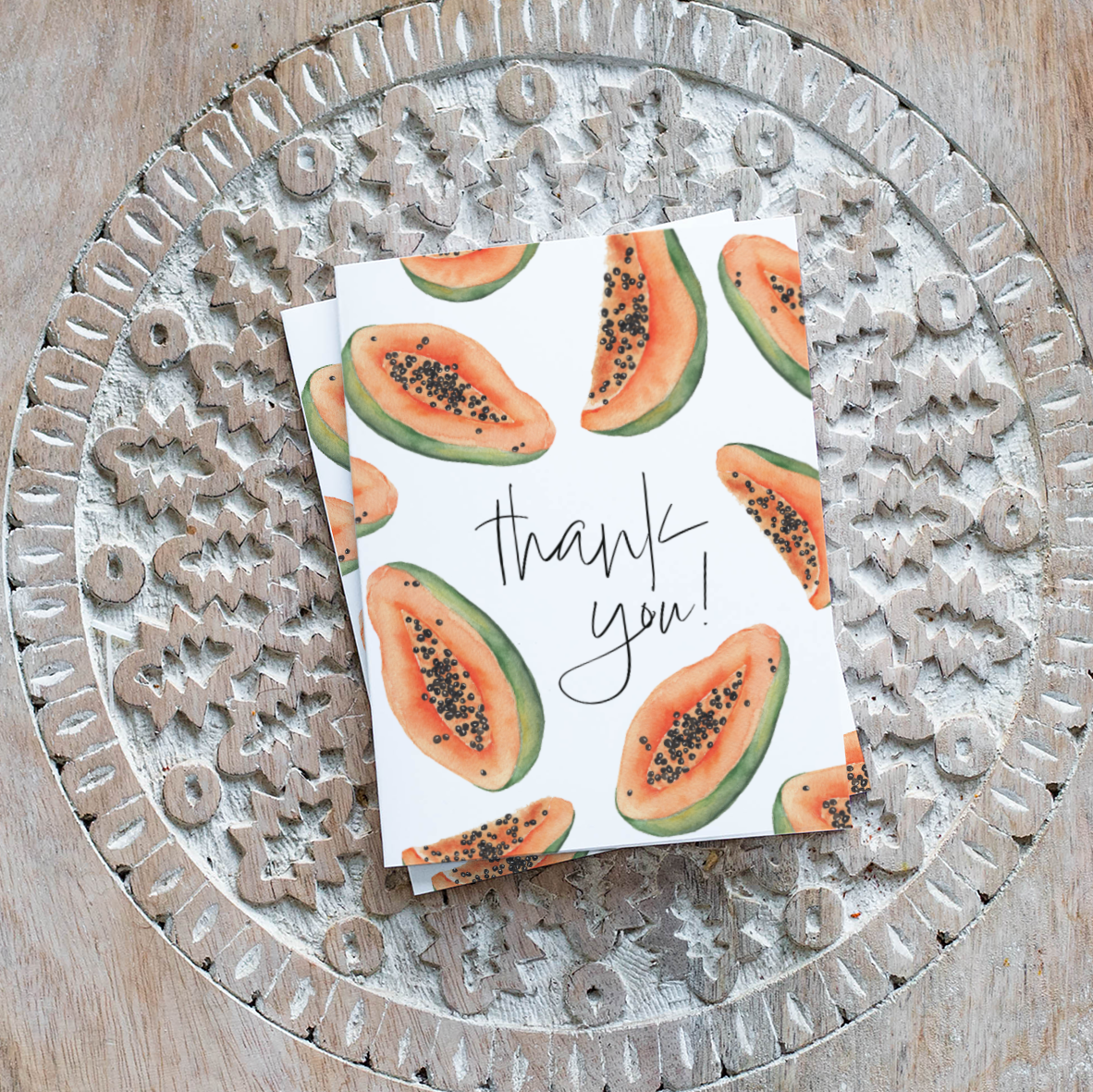 Petals by Priya Watercolor Designs - Wholesale Thank You Card - A2 Watercolor Papaya Tropical "Thank You" Card with Envelope3
