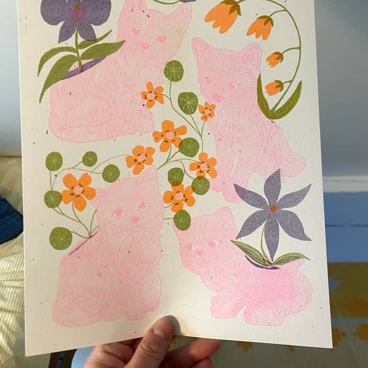 Vintage Kitties Risograph for wholesale by mad dog studio