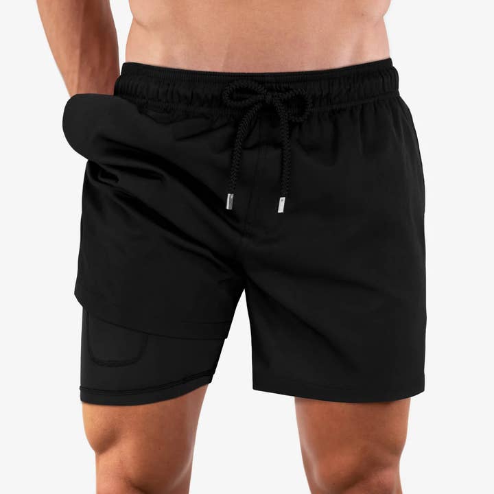 Men’s Premium Compression-Lined Hybrid Shorts – Black Onyx for wholesale by CAPELLE MIAMI