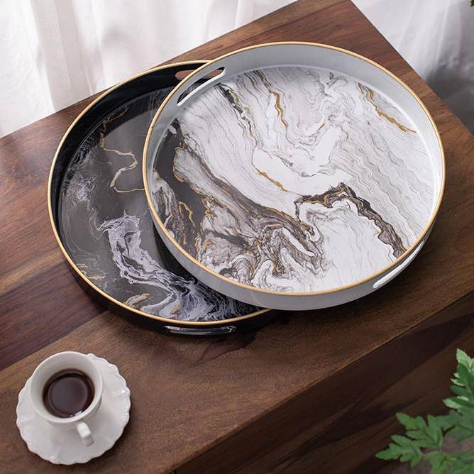S/2 Marble Luxe Plastic Tray Set - L:D13.5" S:D12" for wholesale by A&B Home Group Inc.