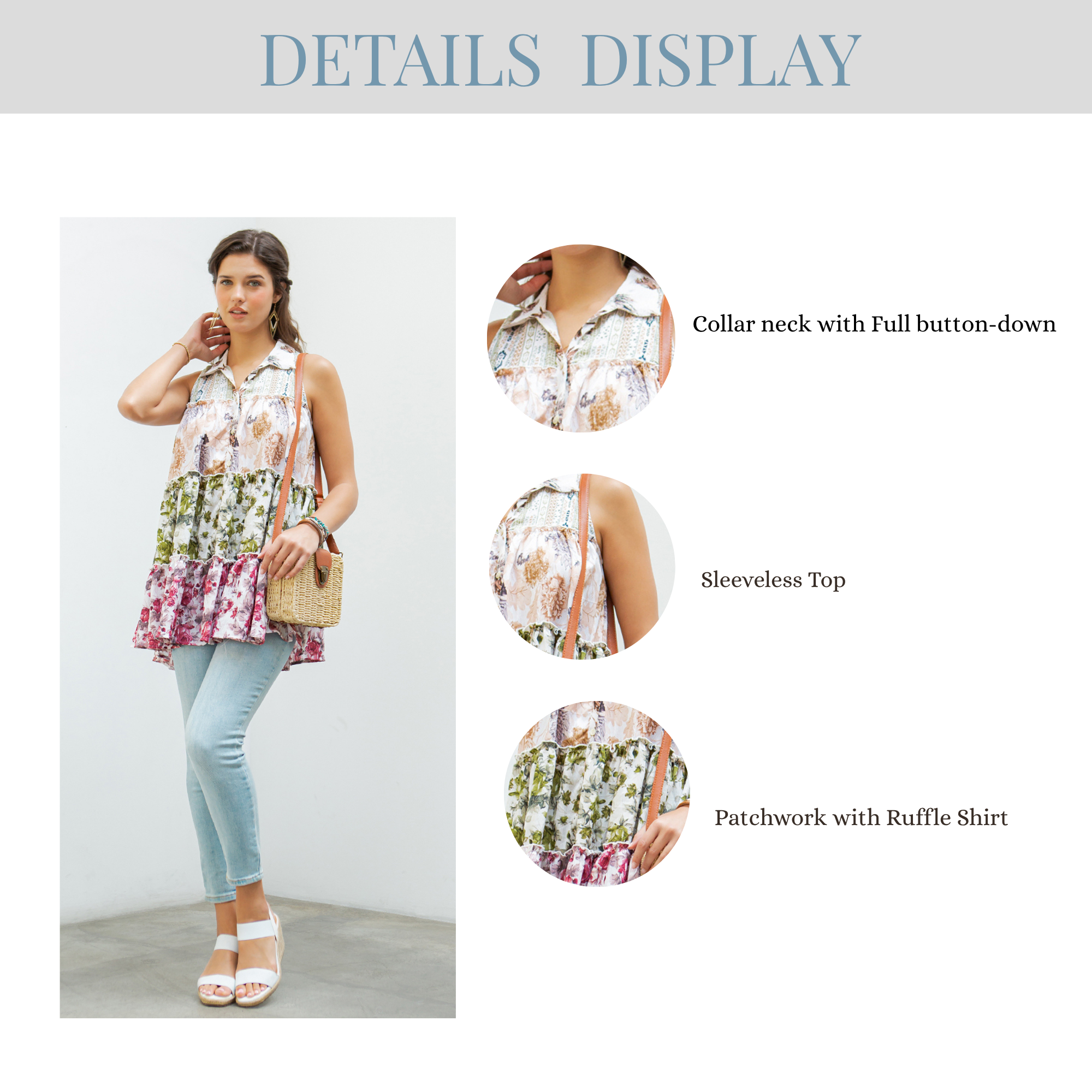 MARFIL Elegante top western Jhabla sin mangas de patchwork de venta al por mayor en Faire6