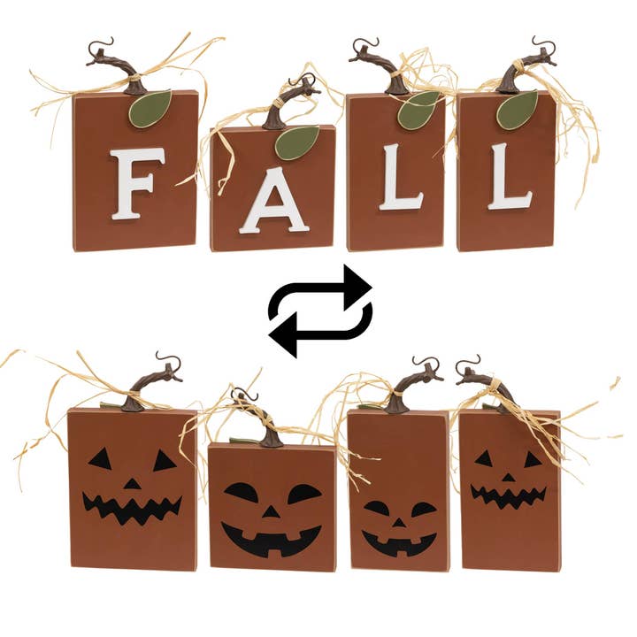 Lot de 4 blocs de citrouilles « d'automne » avec tiges pour la vente par CWI Gifts