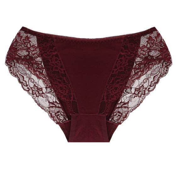 Bordeauxfarbene Damenunterhose aus Spitze XXL für den Großhandel von LS GROUP