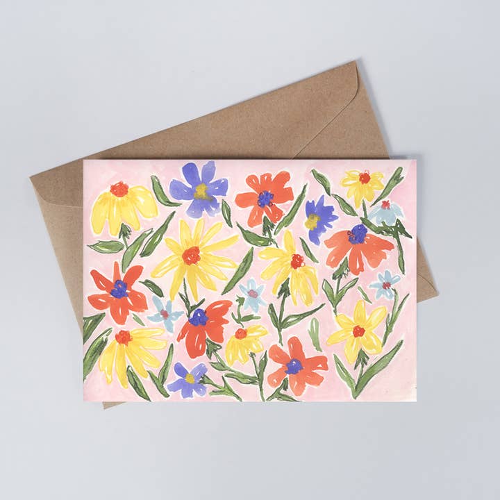 Pink Flower Florals Greeting Card for wholesale by Meza Studios LLC