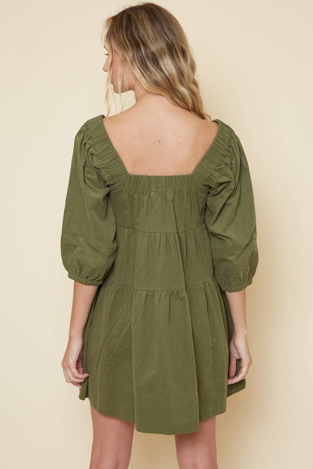 Saints & Hearts - Vente Robe – femme - SID2340A ROBE BABYDOLL OCCIDENTALE À COL CARRÉ OLIVE AVEC POCHES5