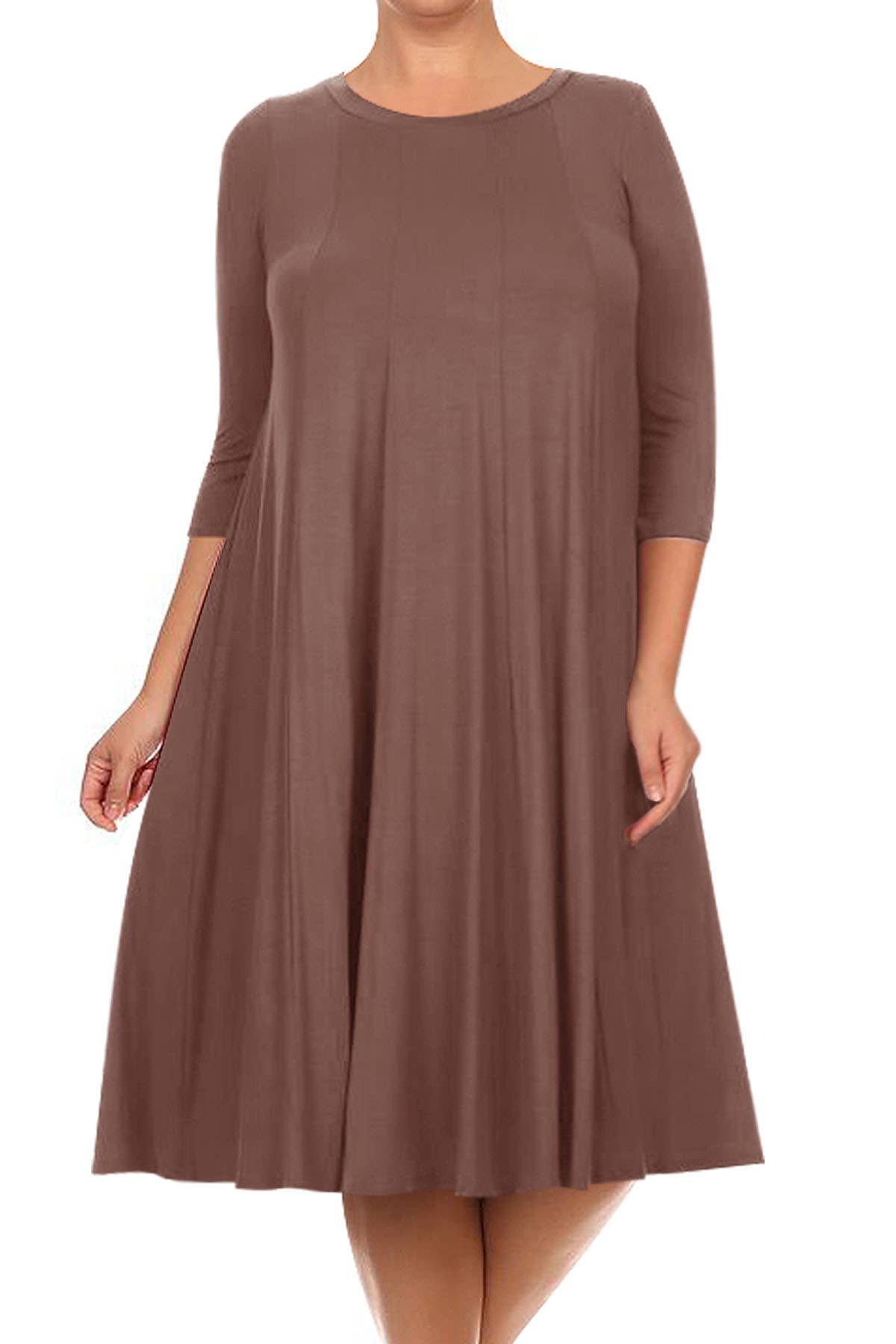 MOA COLLECTION - Vente Robe – femme - Robe plissée trapèze décontractée à manches 3/4 pour femmes de grande taille13