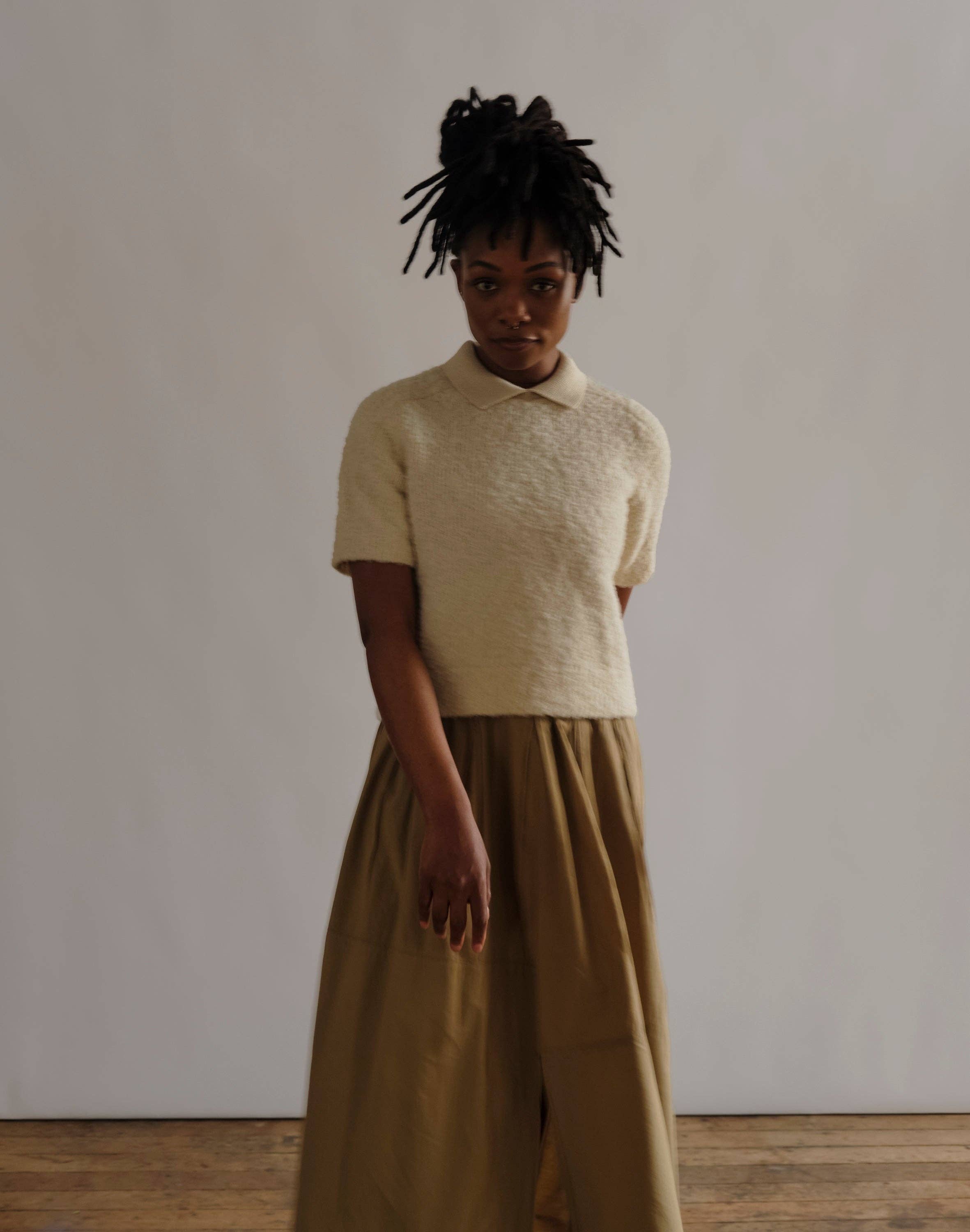 The Endery - Wholesale Polo - Women's - Ramona Bouclé Short Sleeve Polo - Calcite7