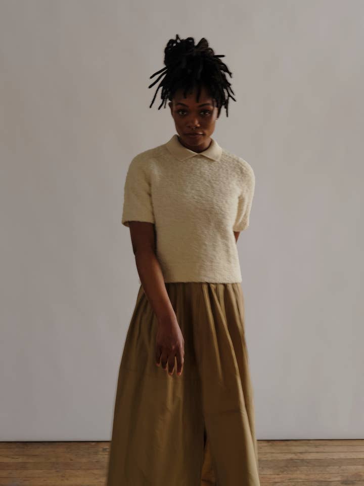 The Endery - Wholesale Polo - Women's - Ramona Bouclé Short Sleeve Polo - Calcite7