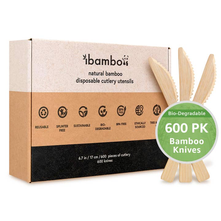 Ibambo - Wholesale Disposable Servingware Set - Ibambo Bamboo Disposable Knives Set - 600 Pack