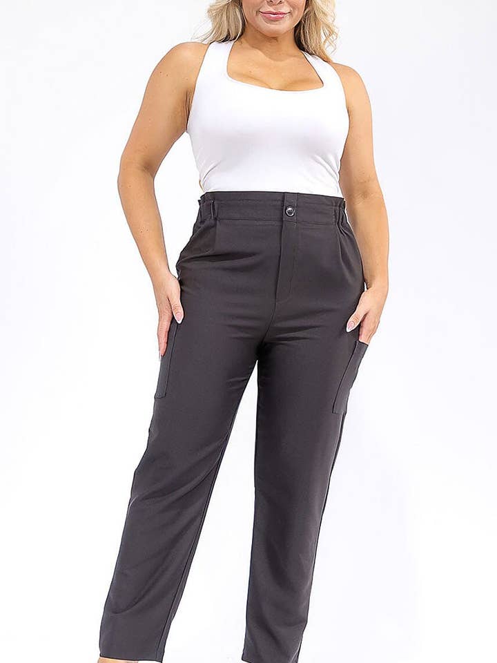 BUTTON CLOSURE POCKETS WIDE LEG PANTS for wholesale by ROUSSEAU