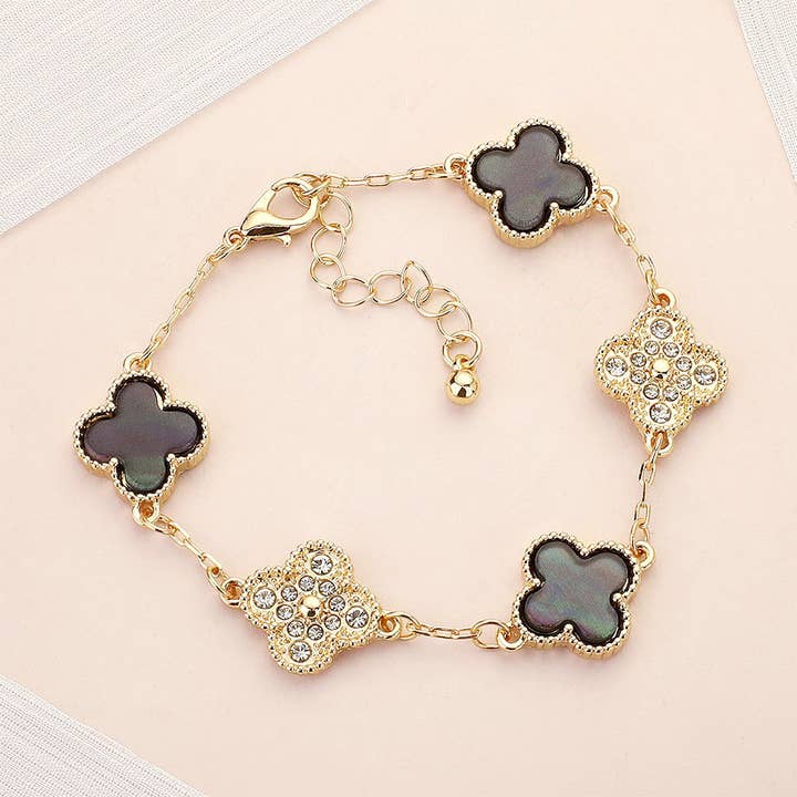 Sensibling Corp. - Wholesale Charm/Dangle Bracelet - Stone Paved Natural Stone Quatrefoil Link Bracelet3