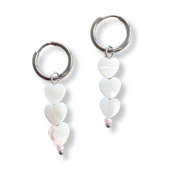 Triple White Hearts Earrings - Silver for wholesale by TOMMASINI