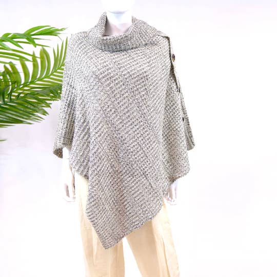 Karma Nepal Crafts - Wholesale Poncho - Women's - Hand Knit Turtle Neck Two Way Fall/Winter Poncho6