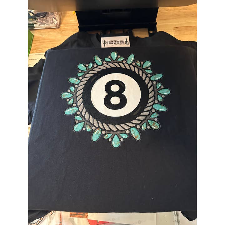 Black - Turquoise Eightball Western Graphic for wholesale by The Branded Blue Roan