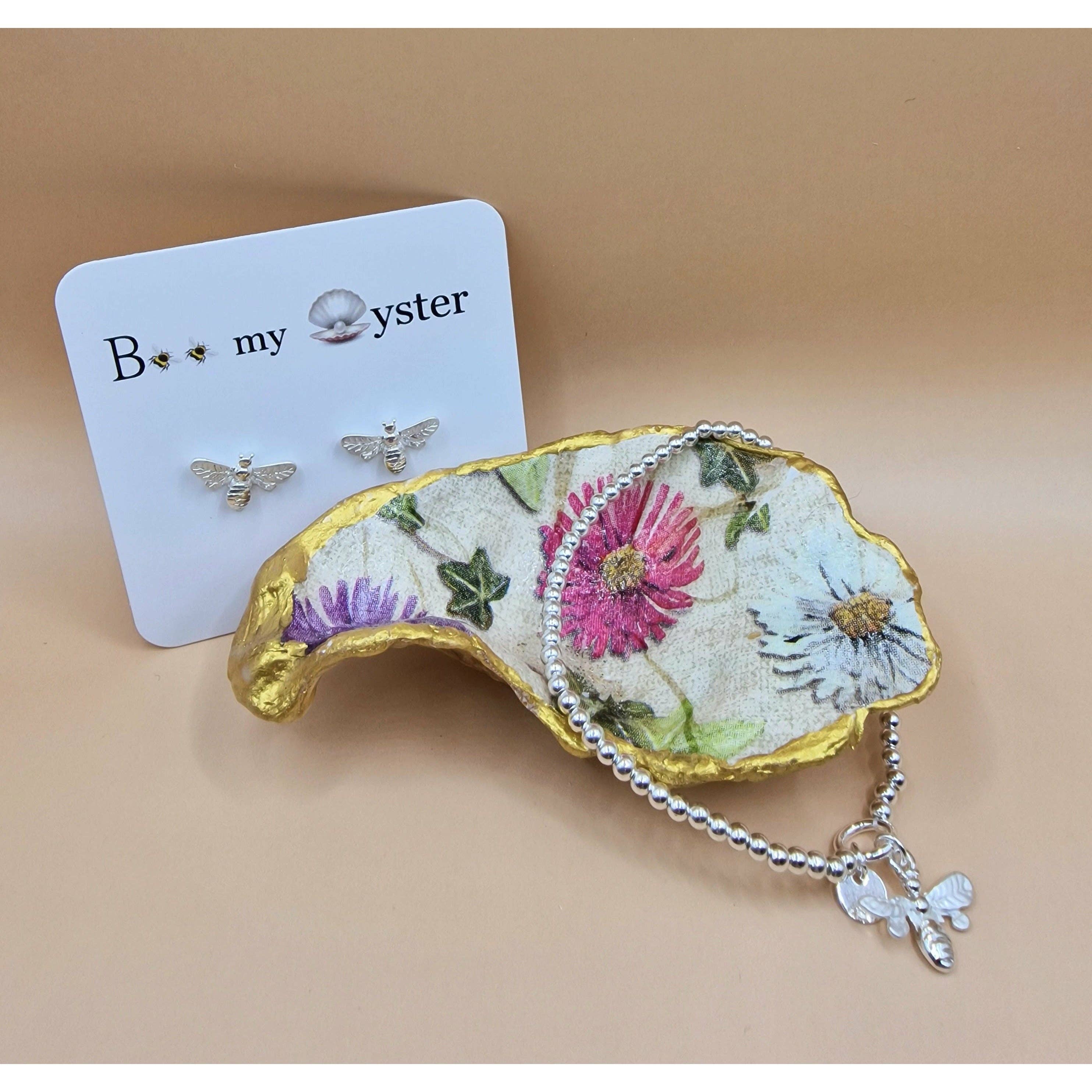 Bee my Oyster - Wholesale Jewelry Dish - Wild Daisies Flowers Oyster Shell Trinket Dish2