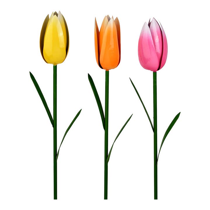 Tulipe en métal pour jardin, 3 pièces, Jaune/Orange/Rose (L/H/P) 7x90x6cm pour la vente par Wurm